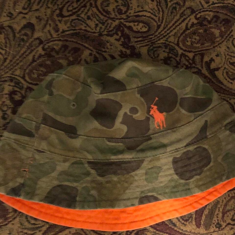 Ralph Lauren Orange Bucket-hat For Boy With Gray Pony